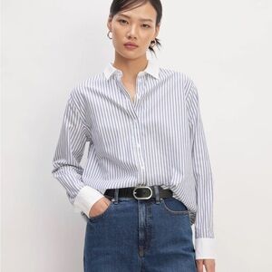 Everlane Must Have Shirt Button Down Top in Silky Cotton blue stripe